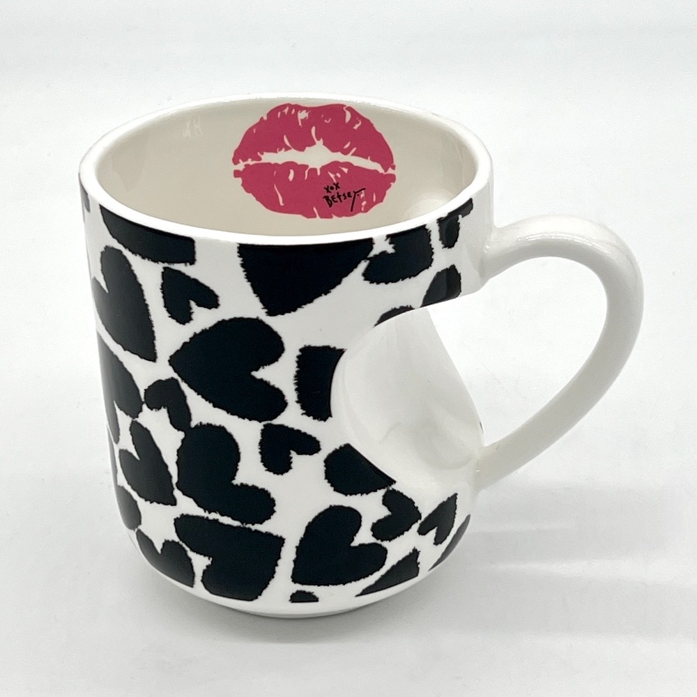 Betsey Johnson Black & White Hearts with Kiss Logo Inside w Heart Shaped Handle
